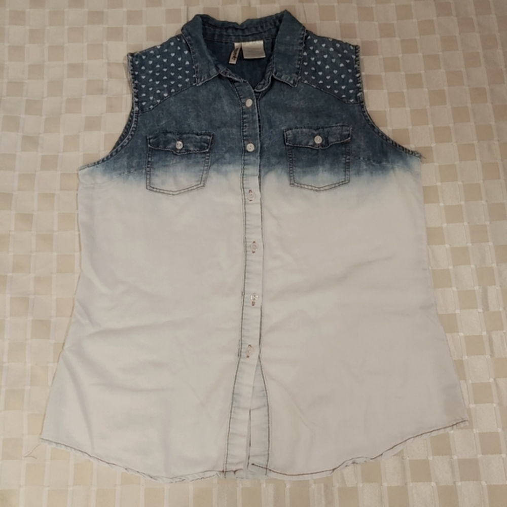 Passport Blue/White Gradient Button-Up Women Top Size M